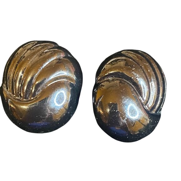 Napier Metallic Black Earrings Clip-On Vintage - Picture 1 of 3
